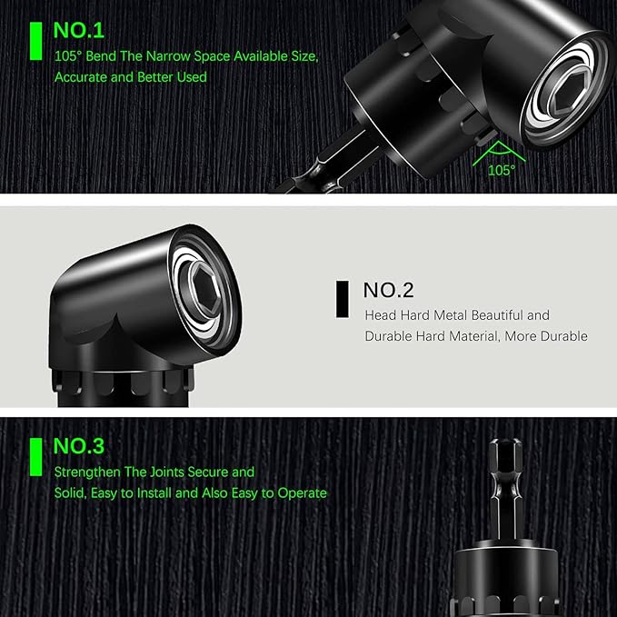 Flexible Drill Bit Extension Set with Right Angle Attachment, 360째 Rotatable 1/4 3/8 1/2" Impact Grade Socket Adapter Sets for Cordless Drill & Screwdriver, Power Drill & Driver