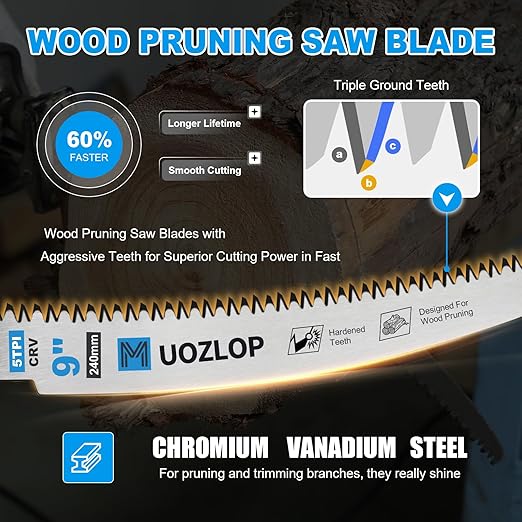 9 inch Wood Pruning Saw Blades, 10 Pcs Japanese Teeth Reciprocating Saw Blade 5TPI for Tree Trimming, Wood Cutting with Storage Box
