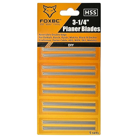 FOXBC 3-1/4 Inch Planer Blades, 10 Pack 82mm Planer Blades Replacement for Bosch, Makita, DeWalt, Wen 6530, Ryobi, Craftsman and More 3-1/4 Hand Portable Planers (HSS)