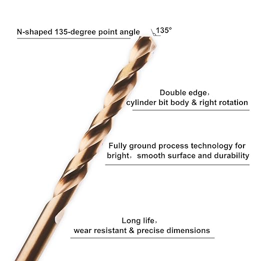 1/4" M35 Cobalt HSS Jobber Length Twist Drill Bit with Straight Shank,Heavy Duty, Pack of 10 PCS, Drilling for Cast Iron, Heat-Treated Steel, Stainless Steel and Other Hard Materials by LU&MN