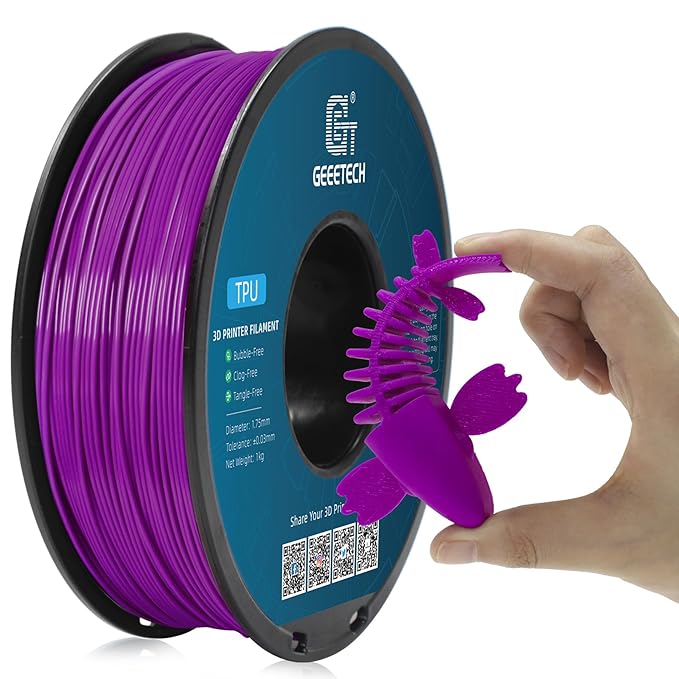 Geeetech TPU Filament 1.75mm ??95A Flexible 3D Printer Filament with High Elasticity, 1KG (2.2lbs) Spool, Dimensional Accuracy 짹0.03mm, Fits Most FDM Printers (Purple)