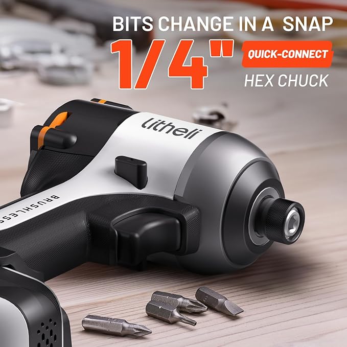 Litheli 20V Cordless Impact Driver Kit, 2035 in-lbs Max Torque, 1/4 in. Hex Power Drill/Driver with Battery