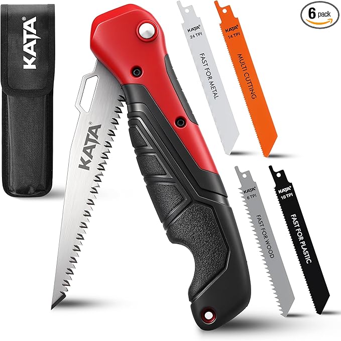 KATA Multi Blade Folding HandSaw - 5-In-1 Drywall Cutter Saw Quick Change Design in Canvas Bag - Multi Blades Small Hacksaw Tool, Craft Hand Job Saw for DIY, Metel, PVC, Sheetrock, Plywood Cutting