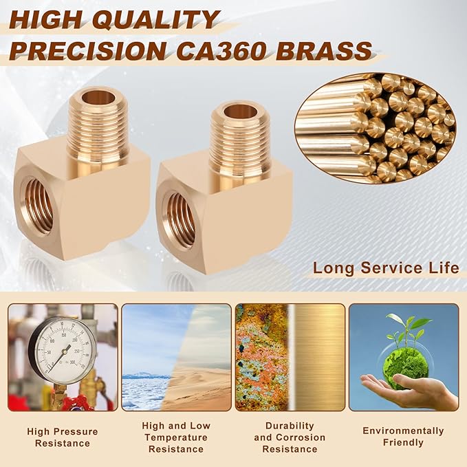 2pcs 1/8??Brass Fittings 90 Degree Barstock Street Elbow 1/8" NPT Male Pipe to 1/8" NPT Female Pipe Elbow Forged Brass Pipe Fittings