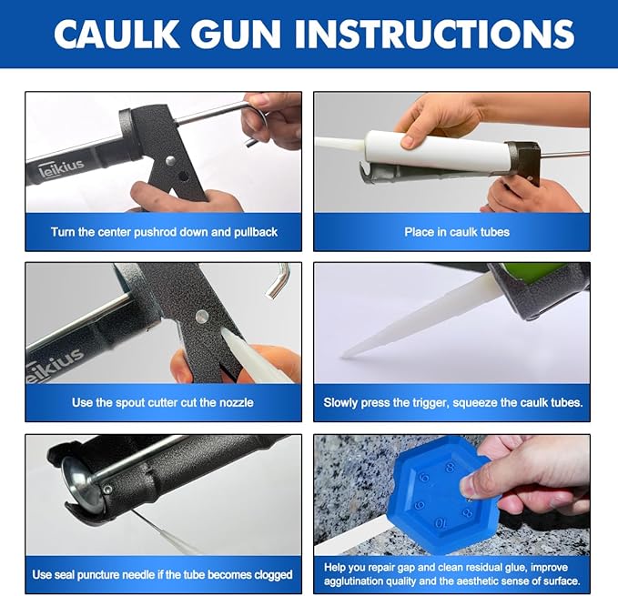 Caulk Gun,No-drip Silicone Caulking Gun, Caulking Tools Grout Scraper&Putty Knife For Kitchen Bathroom Sink Joint,With Gift Box Works 10 OZ Tubes Black-siliver