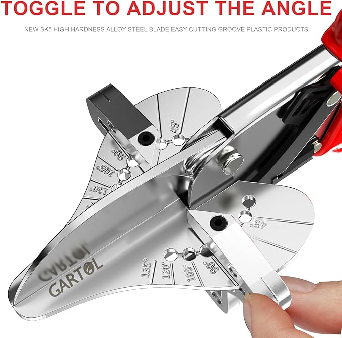 GARTOL Ratchet Miter Shears for Angular Cutting Molding Crafting, Shoe Molding & Quarter Round Cutting Tool Miter Cutter, Adjust at 45-135 Degree Multi-Angle Cutter Hand Tool for Soft Wood, PVC, MDF