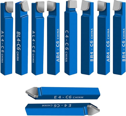 10PCS 1/4" Metal Lathe Cutting Tools,C-6 Carbide Tip Cutter Tool Bit Cutting Set,Milling Welding Bit Lathe Cutting Tool Kit