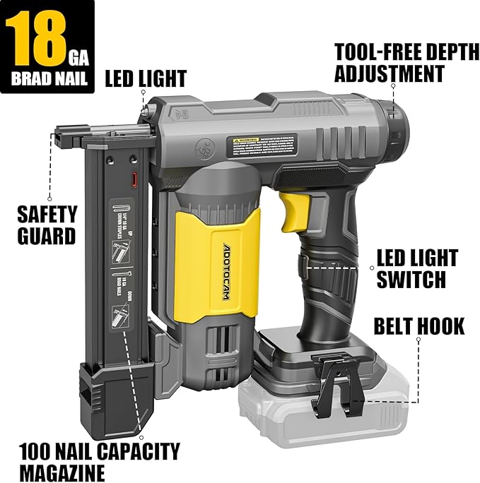18GA Cordless Brad Nailer for Dewalt 20V Battery (Tool Only), 2 in 1 Cordless Nail Gun with 1000 Nails and 500 Staples, Nail Gun Battery Powered for Home Improvement & Woodworking