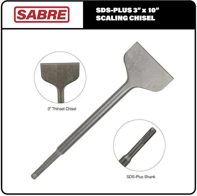 SDS Plus Thinset Scraping Bit 3??x 10?? Thinset Scaling Chisel, SDS Chisel Bit for Hammer Drills ??Tile Removal