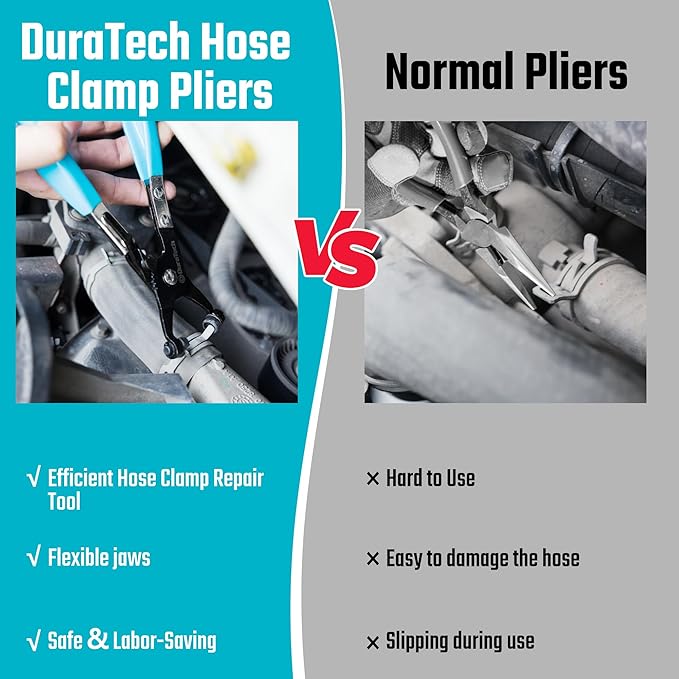 DURATECH Hose Clamp Pliers, Hose Clamp Tool with Swivel Flat Band, Automotive Repair Tool for the Removal and Installation of Ring-Type and Spring Band Clamps