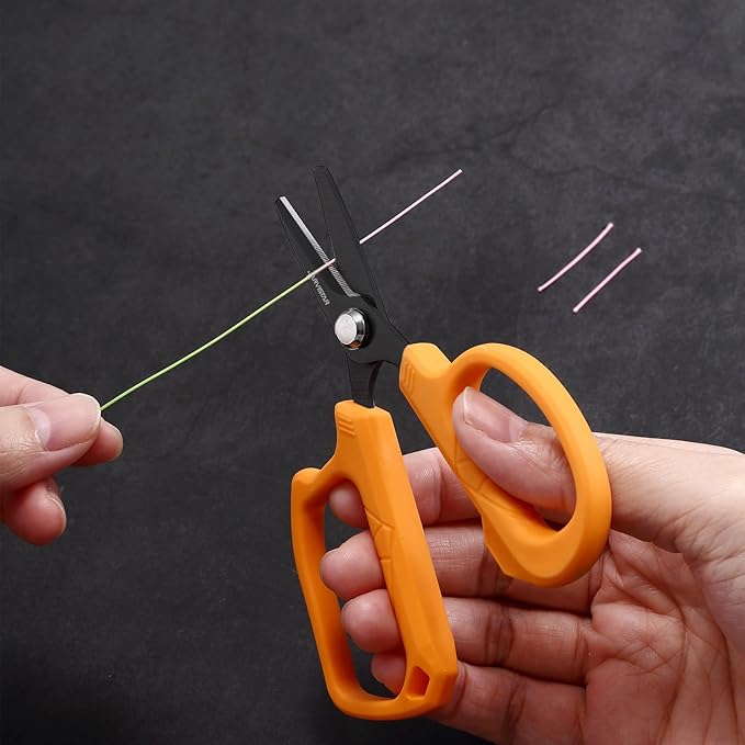 JARVISTAR 4.65" Fishing Scissors - Heavy Duty Line Cutter with Spring Clip Keychain, Dual Serrated Stainless Blades - Cuts Braided, Mono & Fluorocarbon Lines for Saltwater & Freshwater Orange