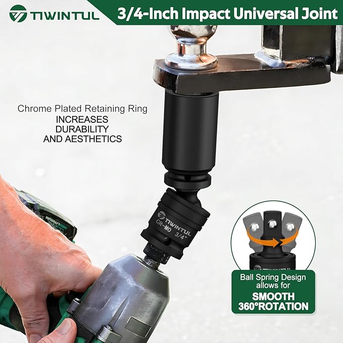 3/4 Inch Drive Universal Impact Joint, 1/2" to 3/4" Impact Adapter, 1" to 3/4" Impact Reducer, CR-MO, Impact Swivel Socket Set, 3-Piece, Meets ANSI Standards, for Mechanics & Industrial