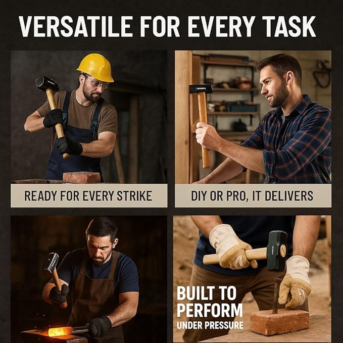 Sledge Hammer 8 lb Wooden Hammer length with 21Inch Polished Hitting Face Metalworking Tools for Home Improvement, Automotive, Industrial, and Construction E-3006