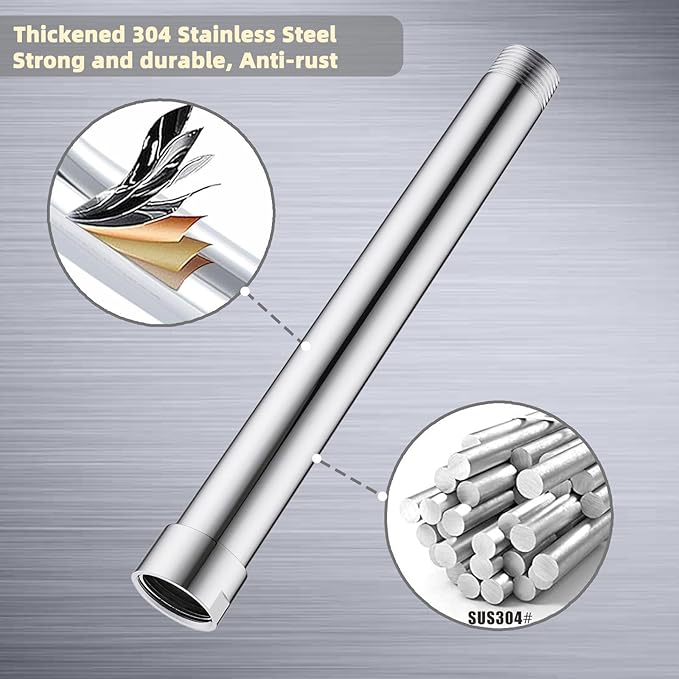 8 Inches Shower Head Extension Arm, Shower Arm Extender for Rain and Handheld Shower Head, Solid Stainless Steel Straight Bathroom Extension Arm,Female to Male NPT 1/2 Inch, (Polished Chrome)