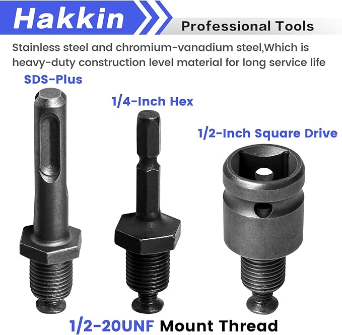 Hakkin 2-13mm Keyless Drill Chuck Adapter, 1/2-20Unf Drill Chuck with SDS-PLUS Shank Bit, 1/4" Hex Shank Lock Key, 1/2” Socket Square Female Adapter for Impact Driver, Electric Drill, Hammer Drill