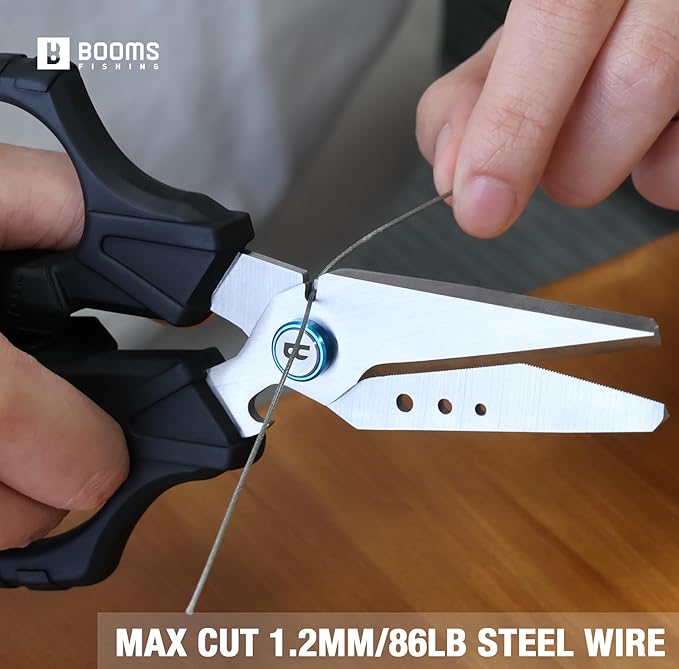 Booms Fishing Braided Line Cutter: 6.3in Multifunction Fishing Scissors - Fishing Shears with Serrated Blades and Side Wire Cutter, S04