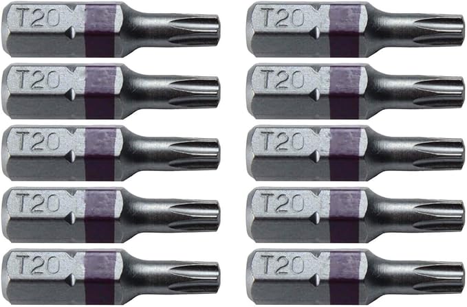 T20 (T-20) Torx/Star Driver Bit - Color Coded T20 x 1" Torx/Star Drive Bit for Screws and Fasteners Requiring T-20 Size Bits (10 PACK)