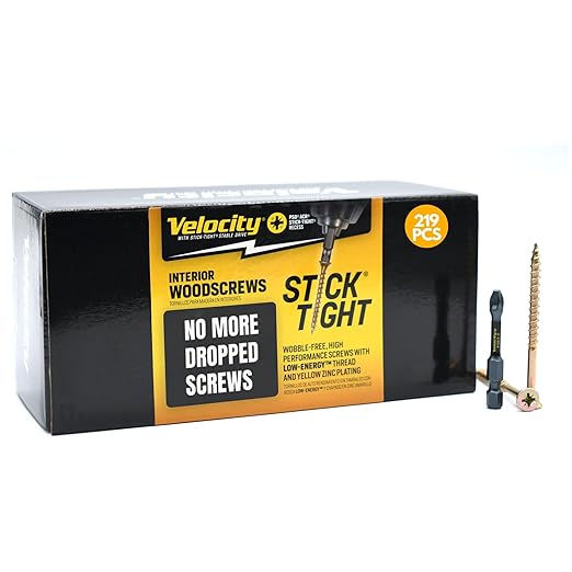 Velocity Interior 2 3/4 Inch Wood Screws Contractor Pack (Size #10, 219 Pcs) ??Self Tapping Screws with Phillips Bits, Stick Tight Technology, Carbon Steel with Zinc Plating, Durable Storage Organizer