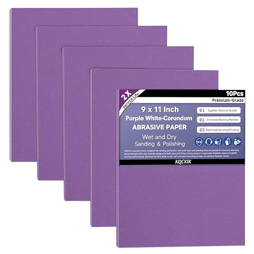 Premium White Corundum 800 Grit Sandpaper, 9 x 11 Inch Wet Dry Abrasive Sheets for Wood Metal Automotive Sanding and Polishing 10Sheets