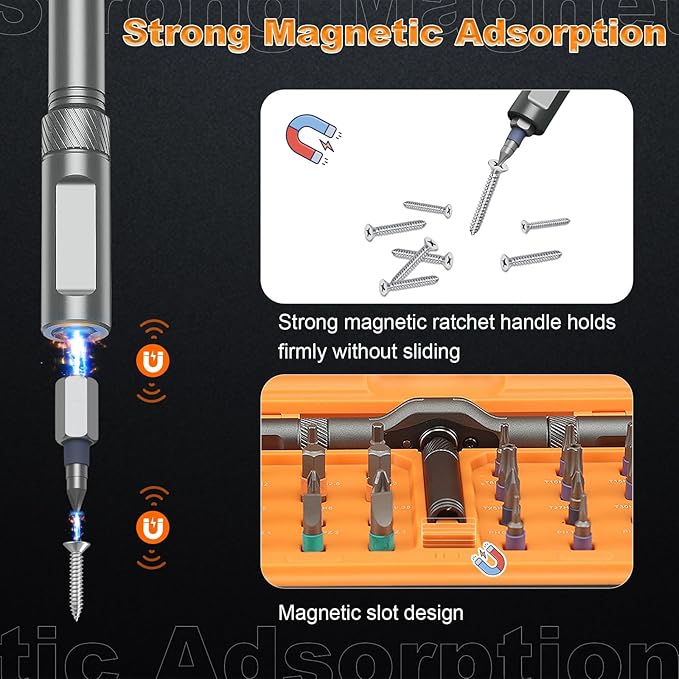 42 In 1 Magnetic Screwdriver Set, Ratcheting Screwdriver Set with Detachable Handle, Multi Magnetic Bits, Portable Repair Tools for DIY, Electronics, Car, Bicycle, Computer(Orange)