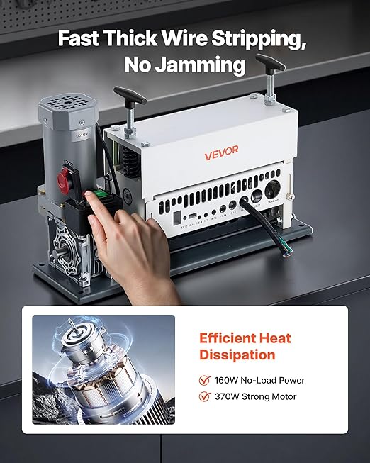VEVOR Electric Wire Stripper Machine, 0.06-1.57 in, 11 Channel Automatic Copper Cable Stripper, 370W Wire Stripper Tool with Manual Hand Crank Mode, Emergency Stop Button, for Scrap Copper Recycling