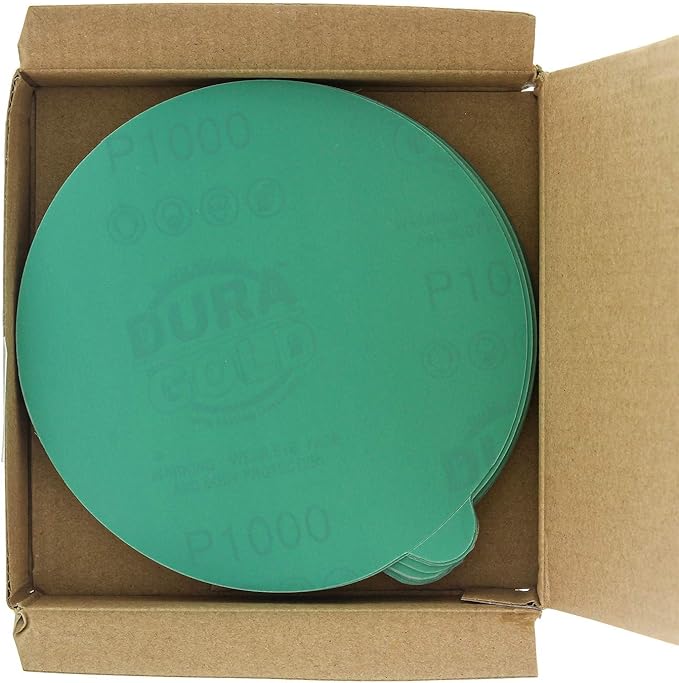 Dura-Gold Premium 5" Green Film PSA Sanding Discs - 1000 Grit (Box of 50) - Film Back Self Adhesive Stickyback Sandpaper Discs for DA Sander, Finishing Abrasive, Sand Automotive Paint Woodworking Wood