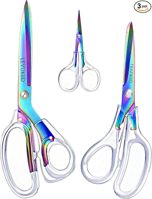 scissors all purpose, Titanium Coated Blades and Ergonomic Clear Handle, Clear Scissors For Office Desk, Modern Design for Craft, Sewing, fabric,Office/Color