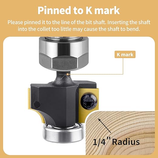 1/4" Radius Insert Roundover Router Bit 1/4" Shank, Replaceable Carbide Insert Edge Forming Roundover Bit Bead Rounding Over Edging Bit