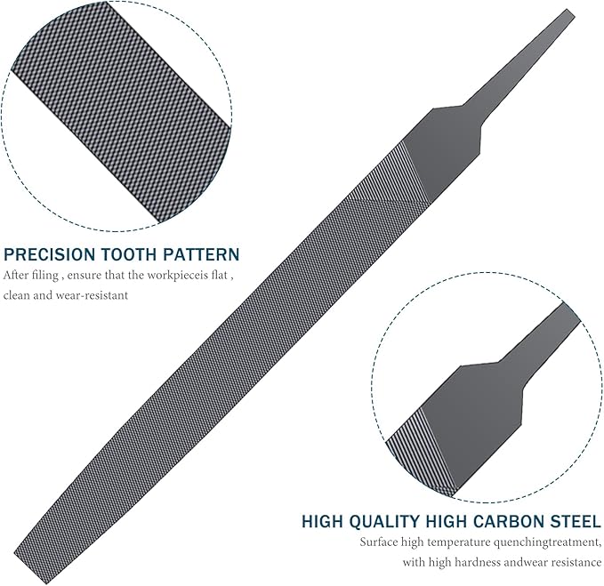 2P 6-inch Flat Medium Cut File Double Cut Teeth High Hardened Steel Hand File Without Handle Suitable for Shaping Wood, Metal, Plastic