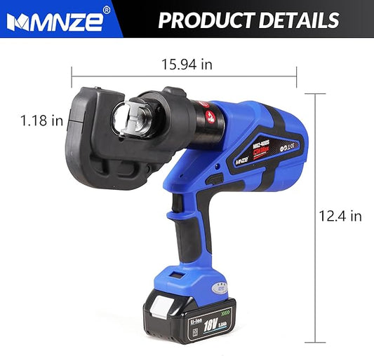 Electric Hydraulic Cable Lug Crimper Pliers Rechargeable Crimping Tool 12 Ton Electrical Terminal Cable Wire Fiber Crimper Kit with 12 Dies (MZ-MKZ-400)