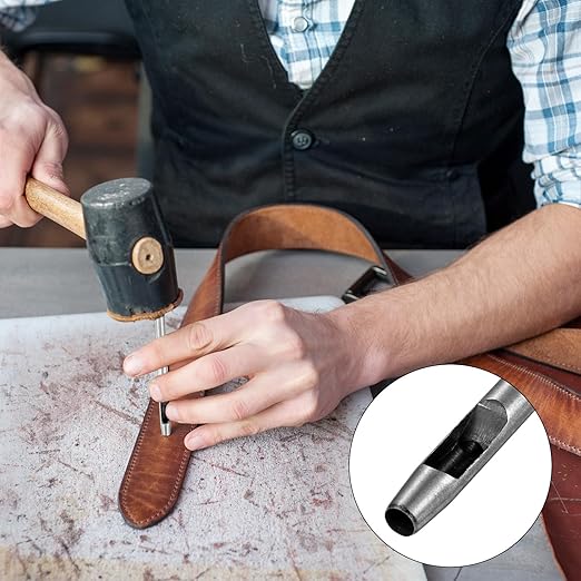 5.5MM Leather Hole Punch Tool [2PCS] - Metal Round Belt Hole Puncher Use for Leather Working & Belts & Watch Band & Paper & Plastic - [Silver Tone] Round Hollow Tools