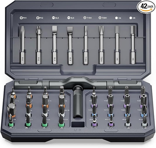 AMIR 42 in 1 Ratchet Screwdriver Set, Magnetic Screwdriver Set with 40 PCS Multi Bit, DIY Repair Tool Kit with Ratchet T Handle, Screw Driver Set Kit for Tools,Bicycle,Electronic Repair