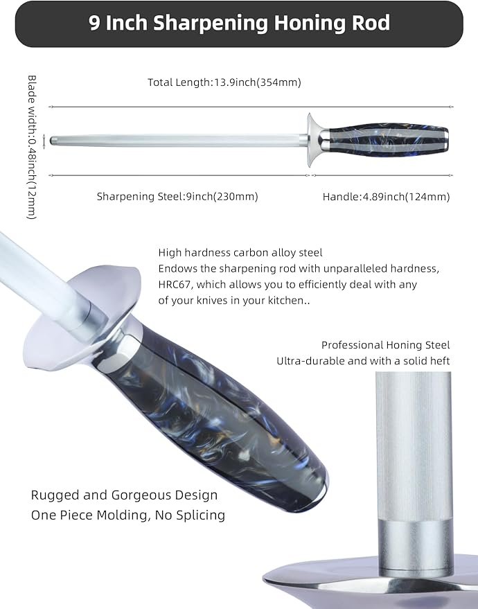 Honing Rod, Sharpening Steel for Kitchen Knives ??9" Honing Steel ??Resin Handle ??XUAN Series (Starry Black)