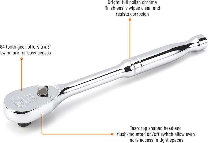 GEARWRENCH 3 Piece 1/4", 3/8" & 1/2" Drive 84 Tooth Full Polish Teardrop Ratchet Set - 81206A-07
