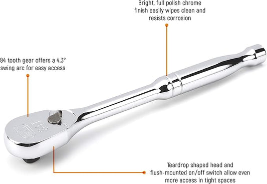 GEARWRENCH 3 Piece 1/4", 3/8" & 1/2" Drive 84 Tooth Full Polish Teardrop Ratchet Set - 81206A-07