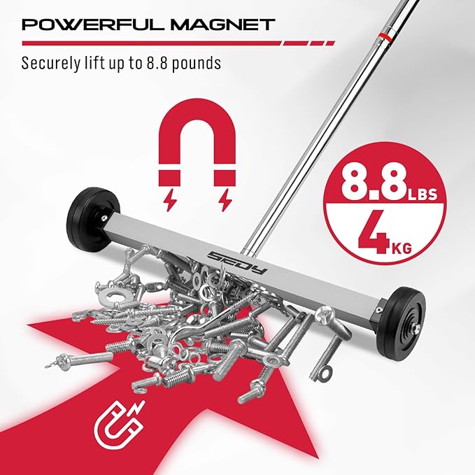 Magnet Sweeper Magnetic Nail Roller: 17-Inch Heavy Duty Magnet Nail Pickup Rolling Tool with Telescoping Adjustable Handle 8.8-Pound Capacity Ideal for Workshop Garage Yard Construction Cleanup
