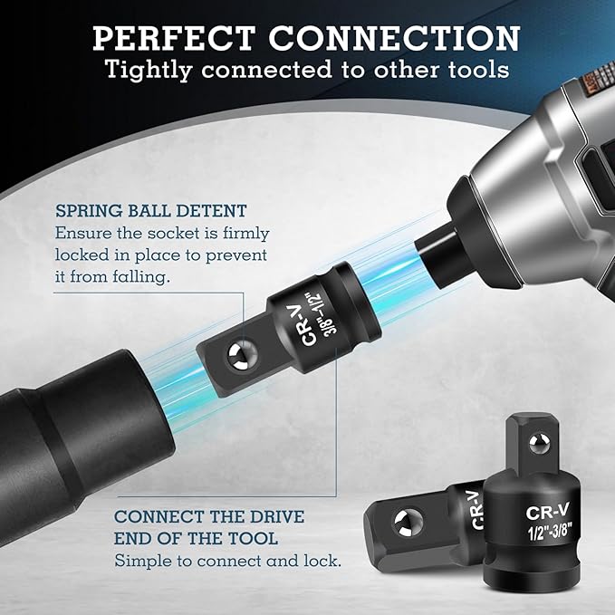 8PCS Impact Socket Adapter and Reducer Set, 1/4" 3/8" 1/2" 3/4" 1" Inch Square Drive Wrench Adapter, CR-MO Steel, for Drill, Breaker Bar, Ratchet Drive, Christmas Stocking Stuffers for Adults