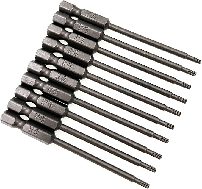 XMHF 10Pcs 75mm/3inch Long 1/4 Inch Hex Shank T8 Torx Head Magnetic Screwdriver Bits Security Tamper Proof Star 6 Point Screw Driver Set