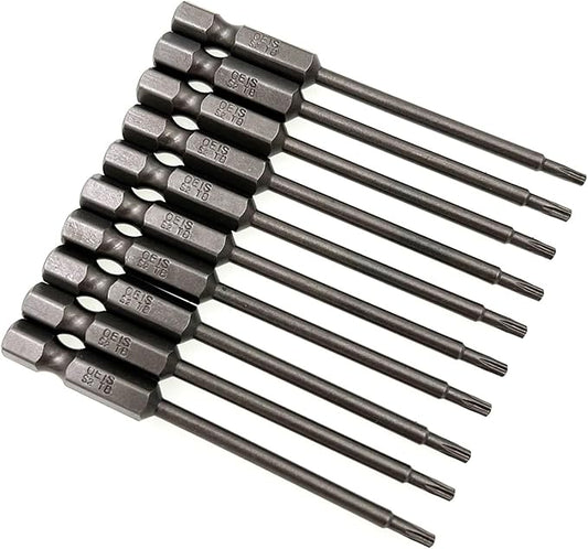 XMHF 10Pcs 75mm/3inch Long 1/4 Inch Hex Shank T8 Torx Head Magnetic Screwdriver Bits Security Tamper Proof Star 6 Point Screw Driver Set