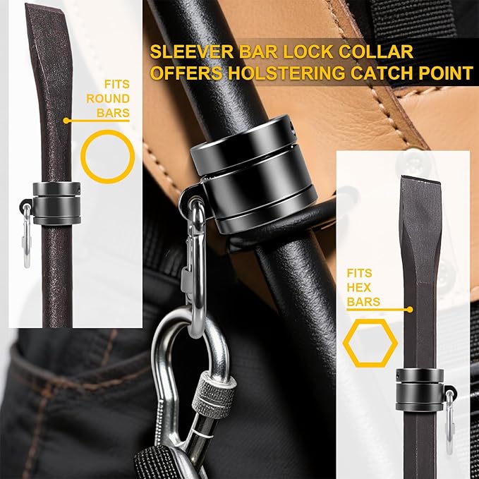 Sleever Bar Lock Collar 7/8, Sleever Bar Lock Collar with Tethering Attachment Point for Tool Lanyard, Compatible 7/8 Bar (Black)