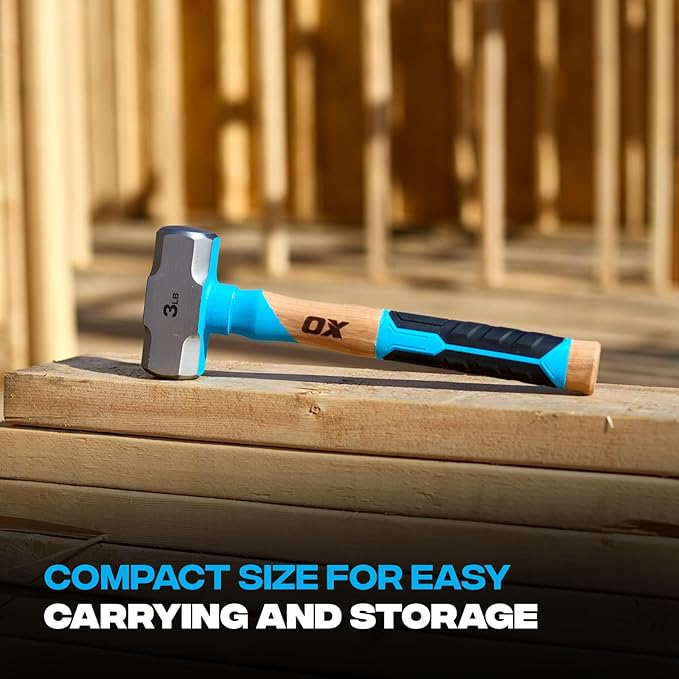 OX Tools Pro Series 3lb California Framing Hammer, Milled Face Straight Claw Hammer with Forged Steel Head & Genuine American Hickory Handle, Curved Axe Handle & Magnetic Nail Starter OX-P089403