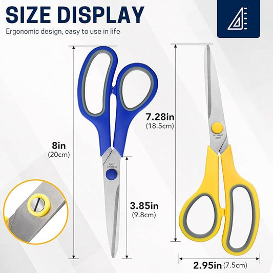 8" Multipurpose Scissor Bulk 48 Pack, Comfort Grip Handles Ultra Sharp Blade Shears Stainless Steel Scissors for Office Home, All Purpose Scissors