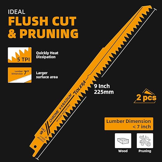 TOLESA 10 Pack Reciprocating Saw Blade Set, Premium 6 to 9 Inch Wood & Metal Cutting Pruner Saw Blades with Storage Box