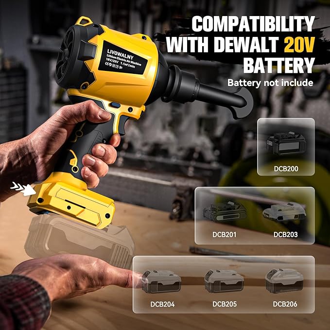 LIVOWALNY Cordless Dust Blower Compatible with Dewalt 20V Battery, Leaf Blower Brushless Handheld Sawdust Blower 447 MPH/39 CFM for Garages, Sawmill Room, Workshop Cleaning (No Battery)