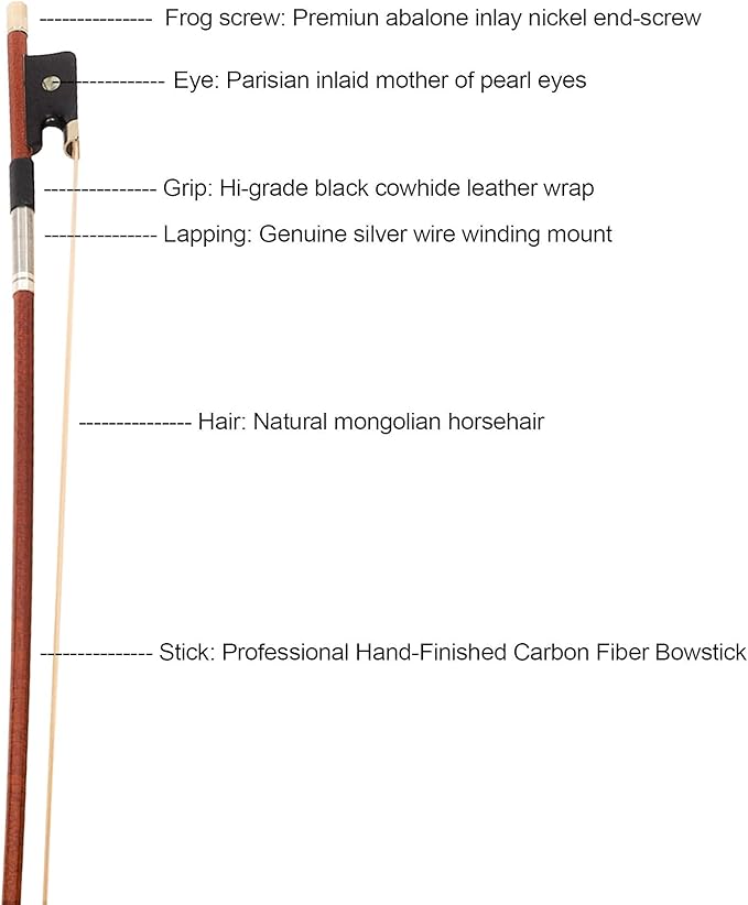 MI&VI CB-795 Professional Pernambuco Wood Skin Carbon Fiber Cello Bow (Full Size 4/4) with High-Density Bow Case Included | Well Balanced | Perfect Weight | Mongolian Horse Hair - MIVI Music