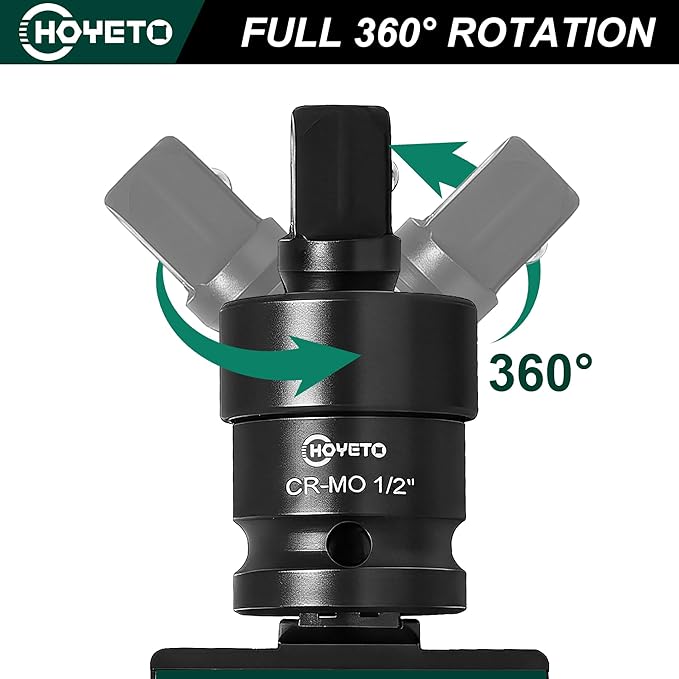 1/2" Impact Swivel Socket Set, Universal Joint Socket Adapter Kit with 360-Degree Rotatable Swivel, Cr-Mo Steel Wobble Extension Set for Heavy-Duty Maintenance