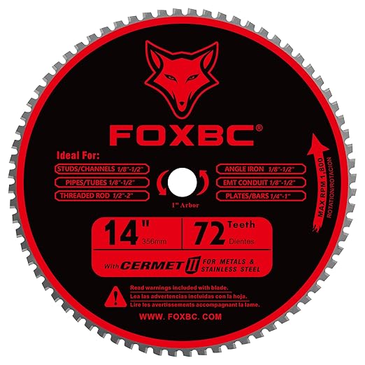 FOXBC 14 Inch Metal Steel Cutting Saw Blade 72 Tooth for Evolution 14 Inch Chop Saw and Other, Cermet Carbide Up to 5X Longer Life