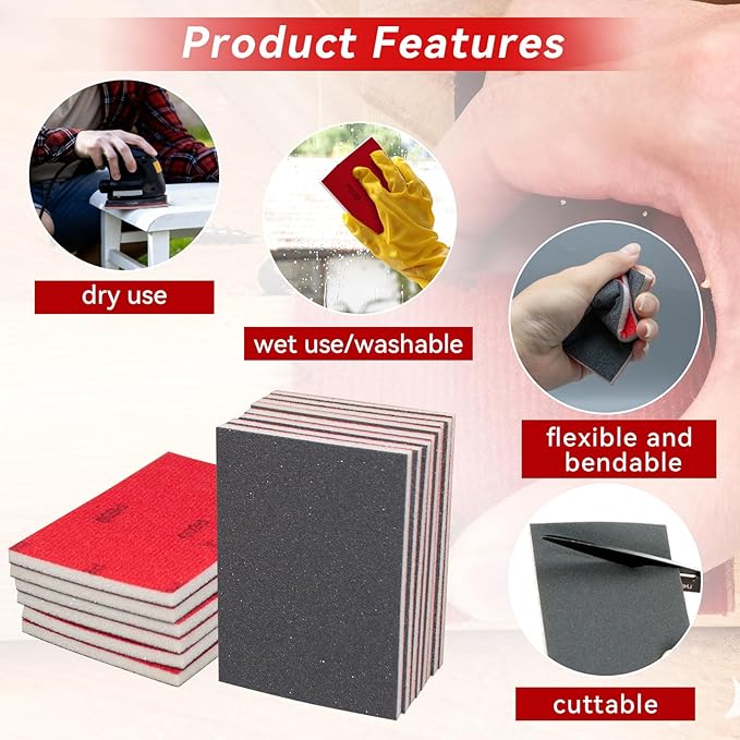 22 PCS Sanding Sponge Set, 180-3000 Grits Soft Foam Hand Sanding Block, Washable and Reusable Sandpaper Sponge for Drywall Metal Wood, Ultra Fine Sanding Pads for Model, Crafts, Auto