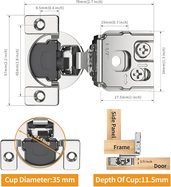Chibery 20 Pack 1-1/2" Overlay 3D Soft Close Concealed Hinge for Face Frame Door, Smooth Slow Self Closing Hinges, Satin Nickel, Hidden 105째 Open Angle Stainless Steel Hinge for Kitchen Cabinet Door