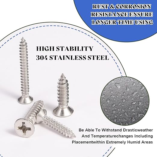 280PCS M5 M4 M3 Wood Screws Assortment Kit, Flat Head Stainless Steel Small Self Tapping Screw Assorted Set for Deck Door Cabinet
